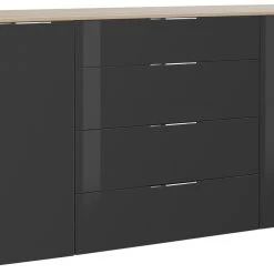 Kommode - Sonoma Eiche - anthrazit - Glasfront - 180 cm