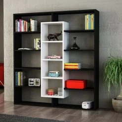 Bücherregal - schwarz-weiß - 135,7 cm hoch -Esszimmer Verkaufsgeschäft 9004317700 03 1600Wx1600H