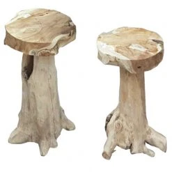 2er-Set Barhocker SURGA - Teak massiv - natur