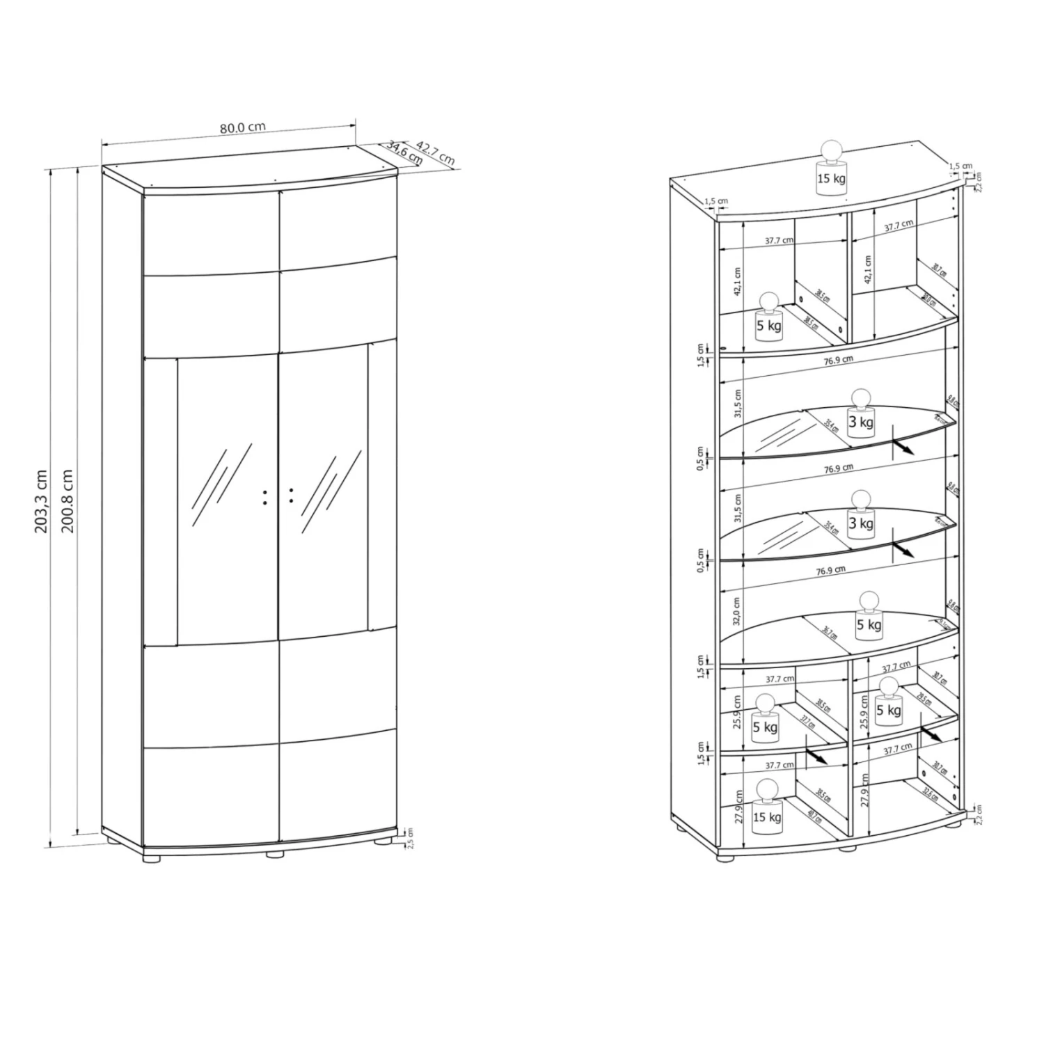 Vitrine GATE - weiß Hochglanz - anthrazit - 203 cm 4 Vitrine GATE - weiß Hochglanz - anthrazit - 203 cm – Bild 4
