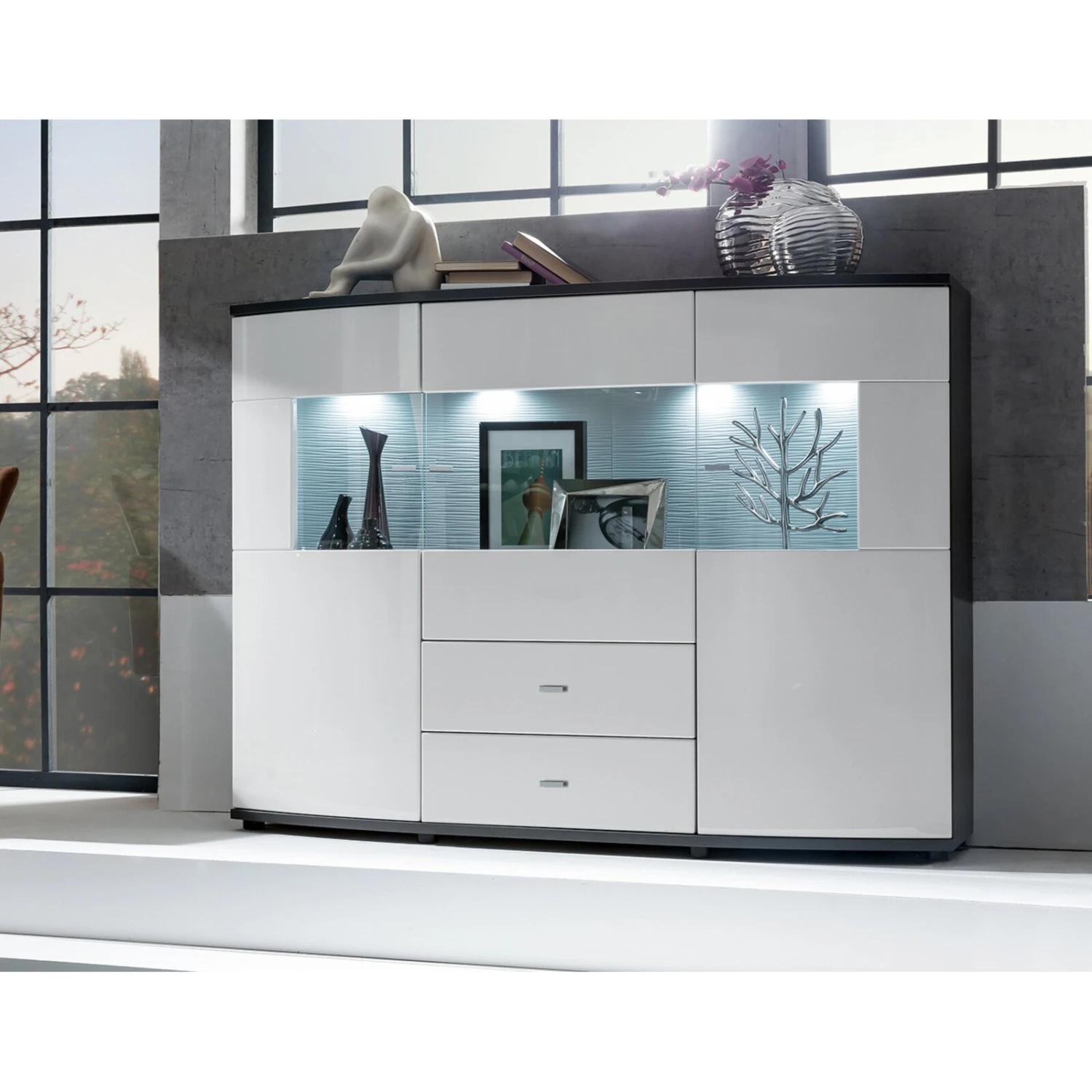 Highboard GATE - weiß Hochglanz - anthrazit - 160 cm 2 Highboard GATE - weiß Hochglanz - anthrazit - 160 cm – Bild 2