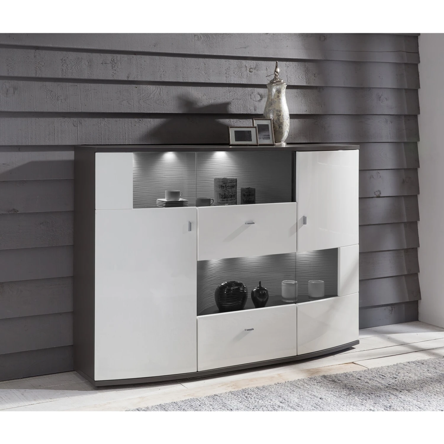 Highboard GATE - weiß Hochglanz - anthrazit - 160 cm breit 2 Highboard GATE - weiß Hochglanz - anthrazit - 160 cm breit – Bild 2