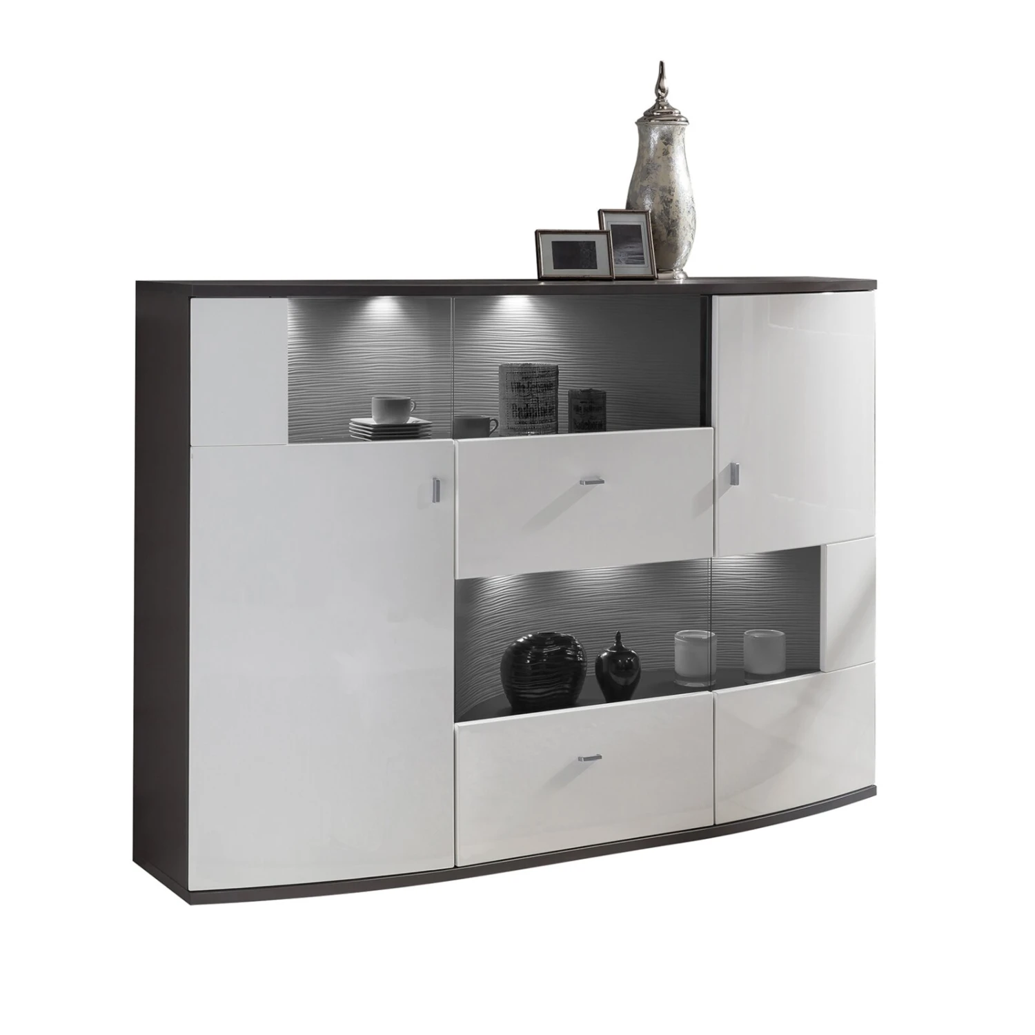 Highboard GATE - weiß Hochglanz - anthrazit - 160 cm breit 1 Highboard GATE - weiß Hochglanz - anthrazit - 160 cm breit