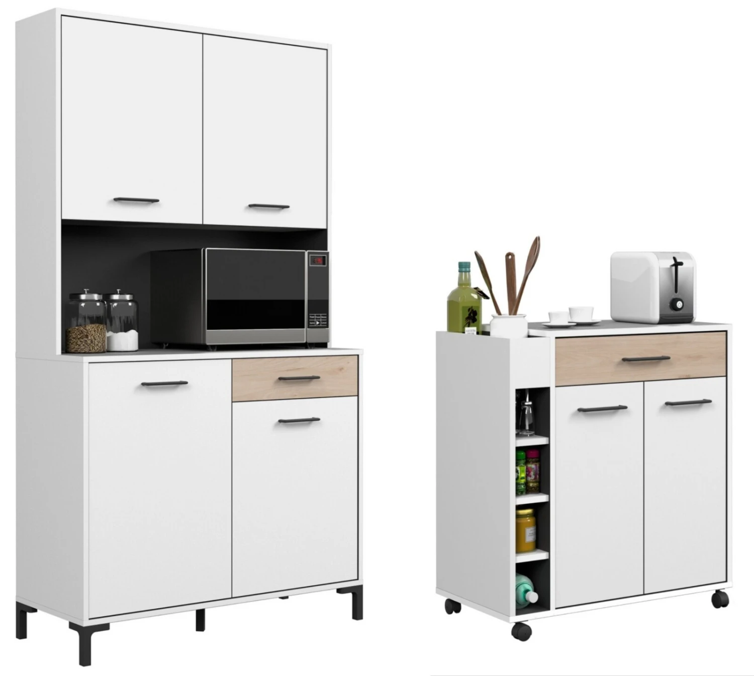 2er-Set Küchenbuffet BLENDER 1 - weiß-grau - 183 cm hoch 1 2er-Set Küchenbuffet BLENDER 1 - weiß-grau - 183 cm hoch