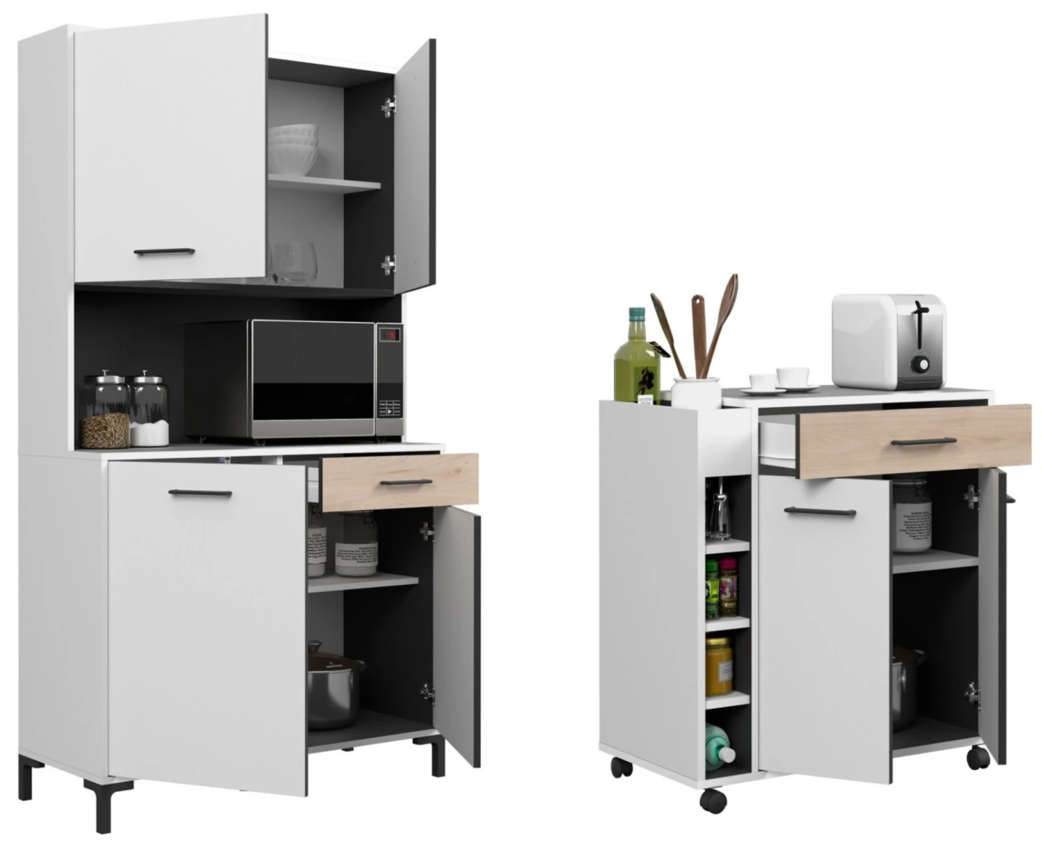 2er-Set Küchenbuffet BLENDER 1 - weiß-grau - 183 cm hoch 2 2er-Set Küchenbuffet BLENDER 1 - weiß-grau - 183 cm hoch – Bild 2