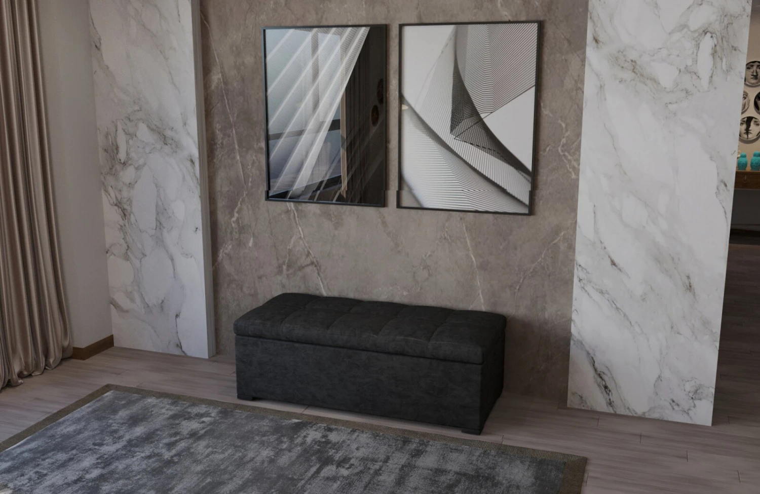 Sitzbank - grau - Stauraum - 180 cm 2 Sitzbank - grau - Stauraum - 180 cm – Bild 2