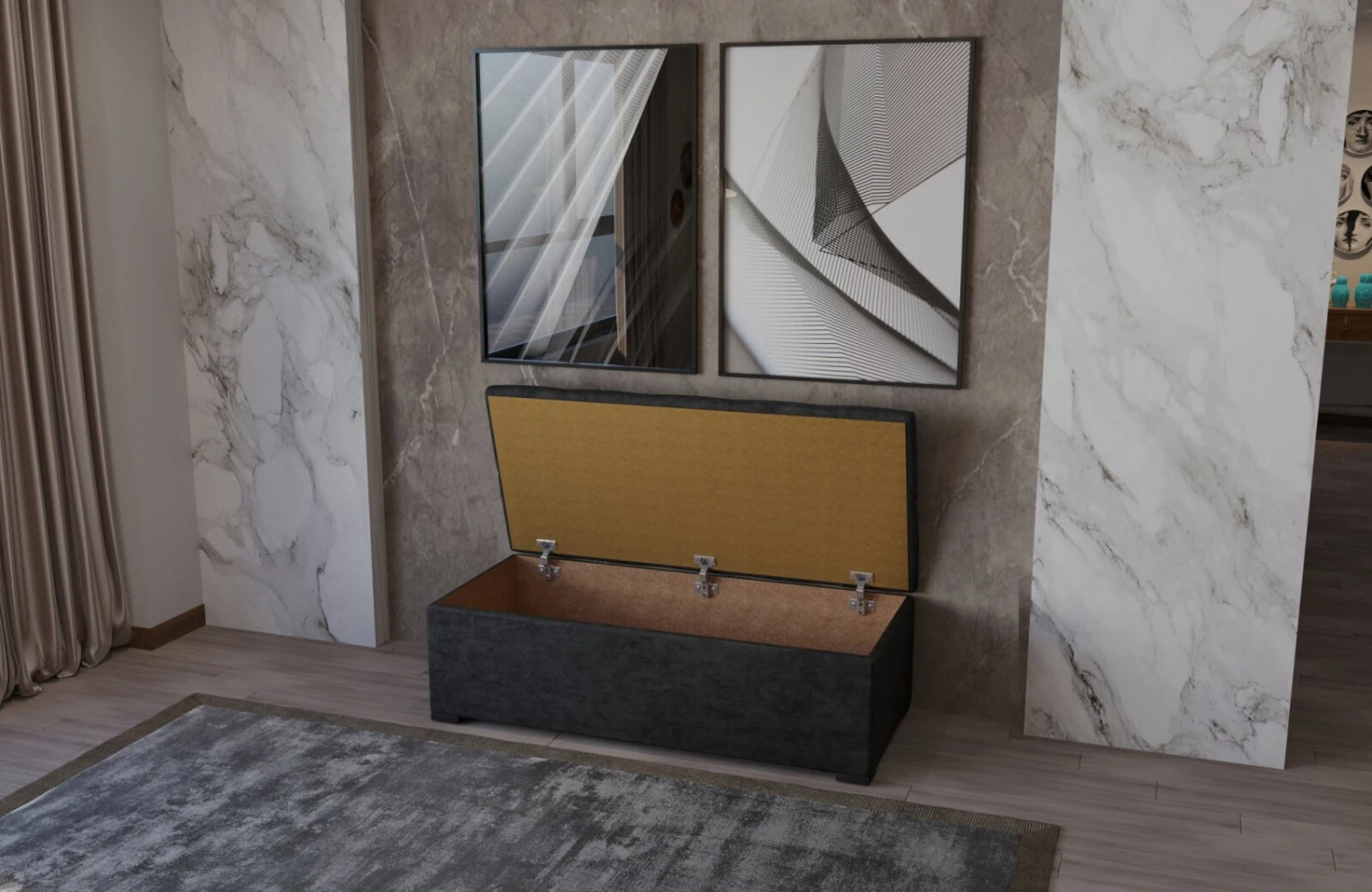 Sitzbank - grau - Stauraum - 180 cm 3 Sitzbank - grau - Stauraum - 180 cm – Bild 3