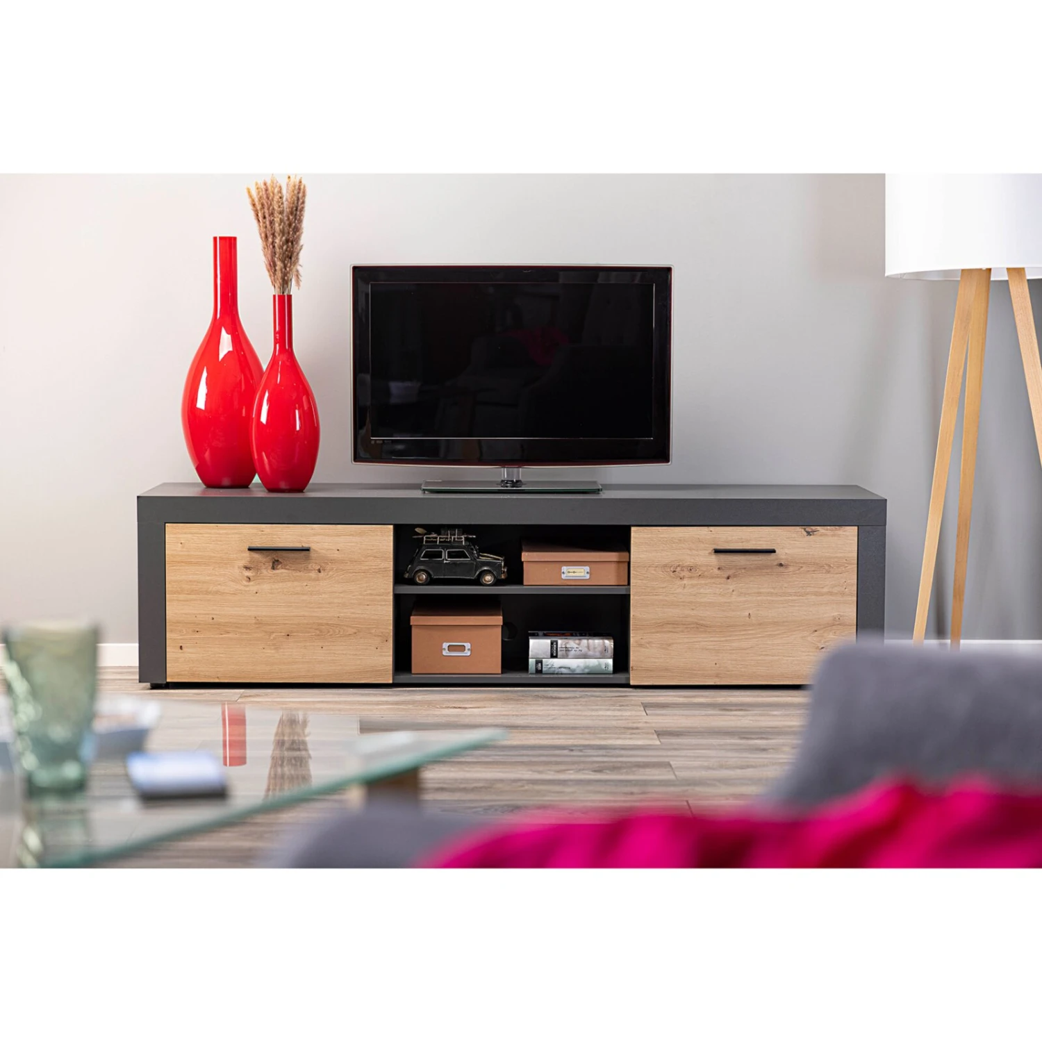 Lowboard CORBETO - anthrazit - Artisan Eiche - 180 cm 6 Lowboard CORBETO - anthrazit - Artisan Eiche - 180 cm – Bild 6