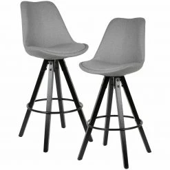 2er-Set Barhocker - hellgrau - Heveaholz massiv - Stoffbezug
