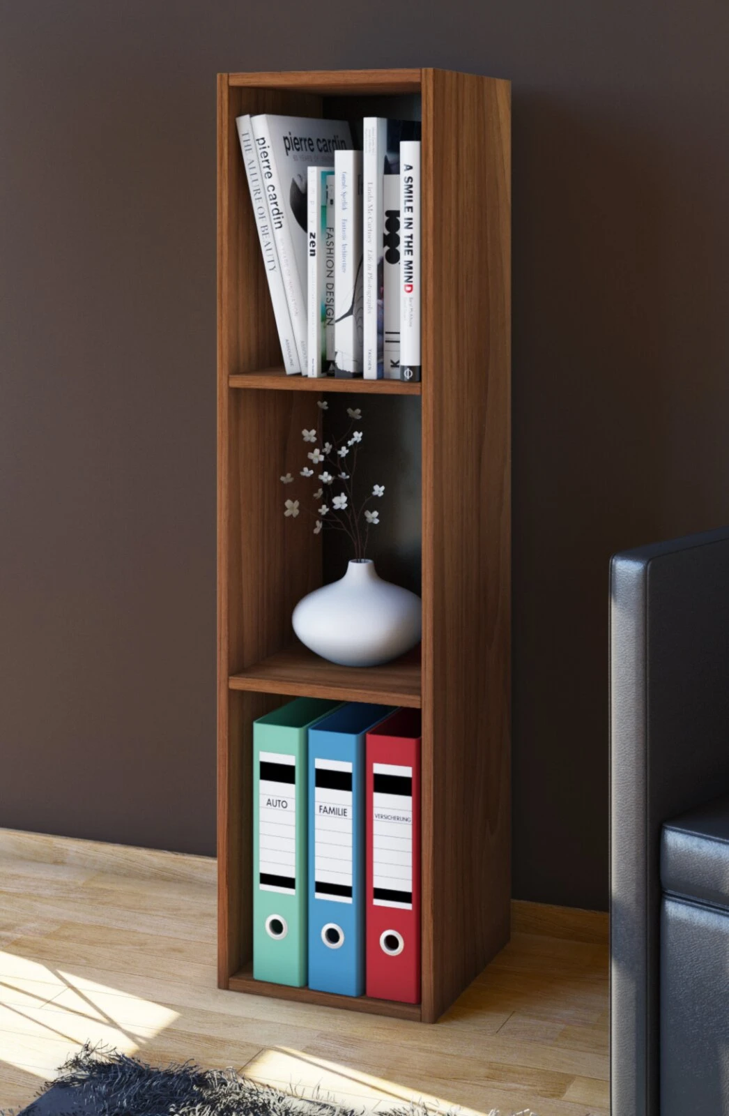 CD/DVD-Sammel-Regal MENDAS - Kern-Nussbaum - 3-Fach - 34 cm 2 CD/DVD-Sammel-Regal MENDAS - Kern-Nussbaum - 3-Fach - 34 cm – Bild 2